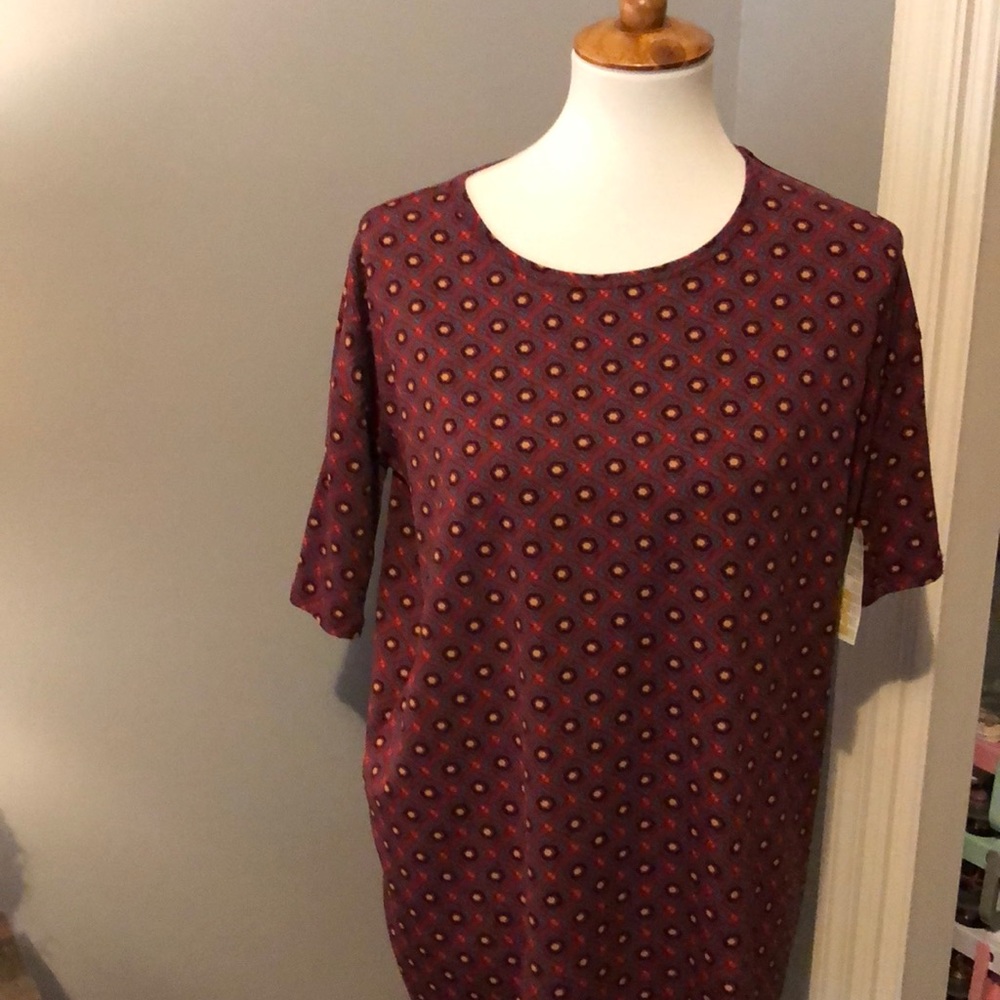 Lularoe tunic top Irma XXS rust teal and orange